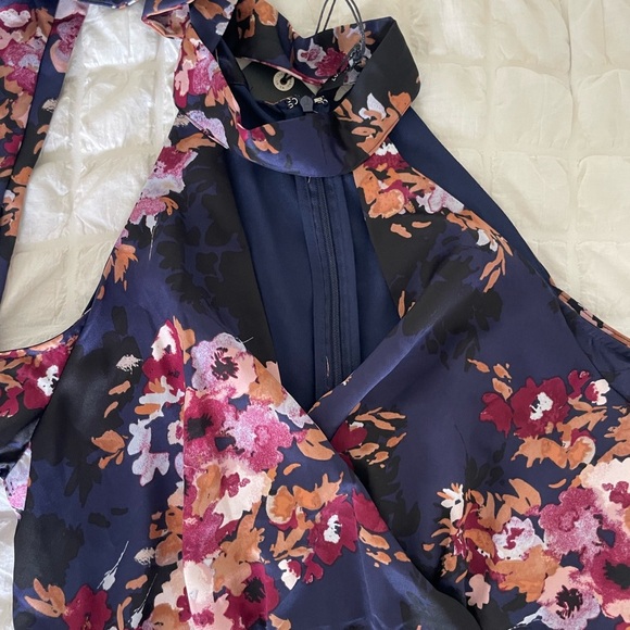 Lucky Brand Blue Floral Cold Shoulder Asymmetrical Dress - Picture 7 of 13